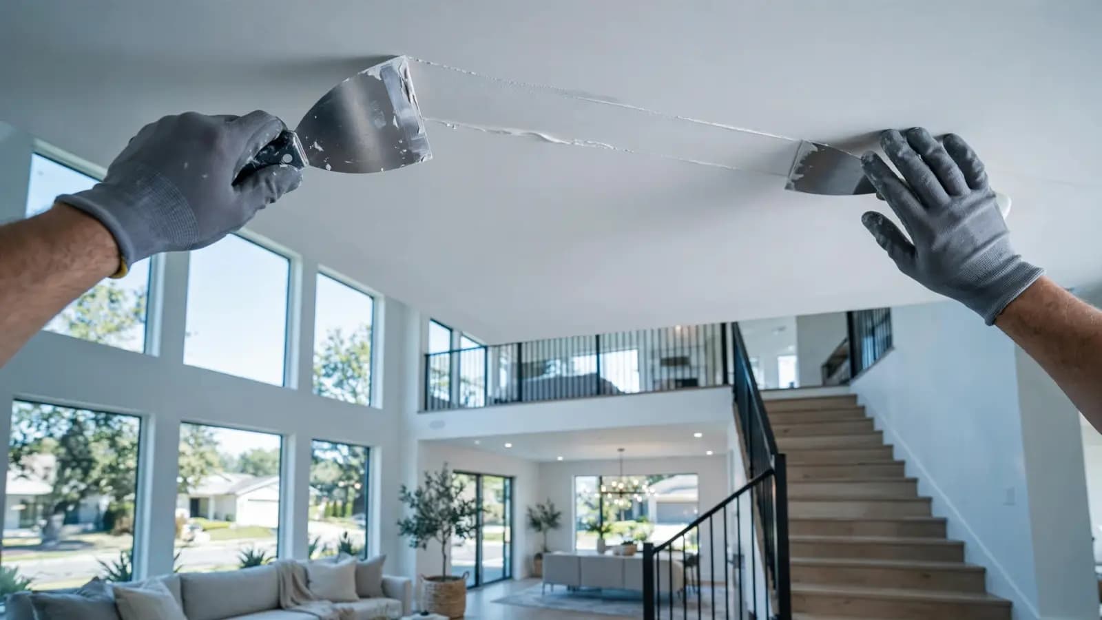 Smooth drywall ceiling in a newer home